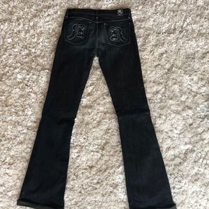 Rock & Republic flare dark wash jean white trim